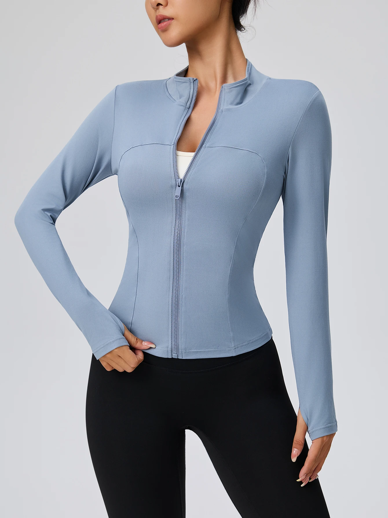 ملابس اليوغا النسائية الربيع والصيف الوقوف طوق جاكيت زيبرا التخسيس واقية من الشمس بأكمام طويلة الراقية الجري والمناسب