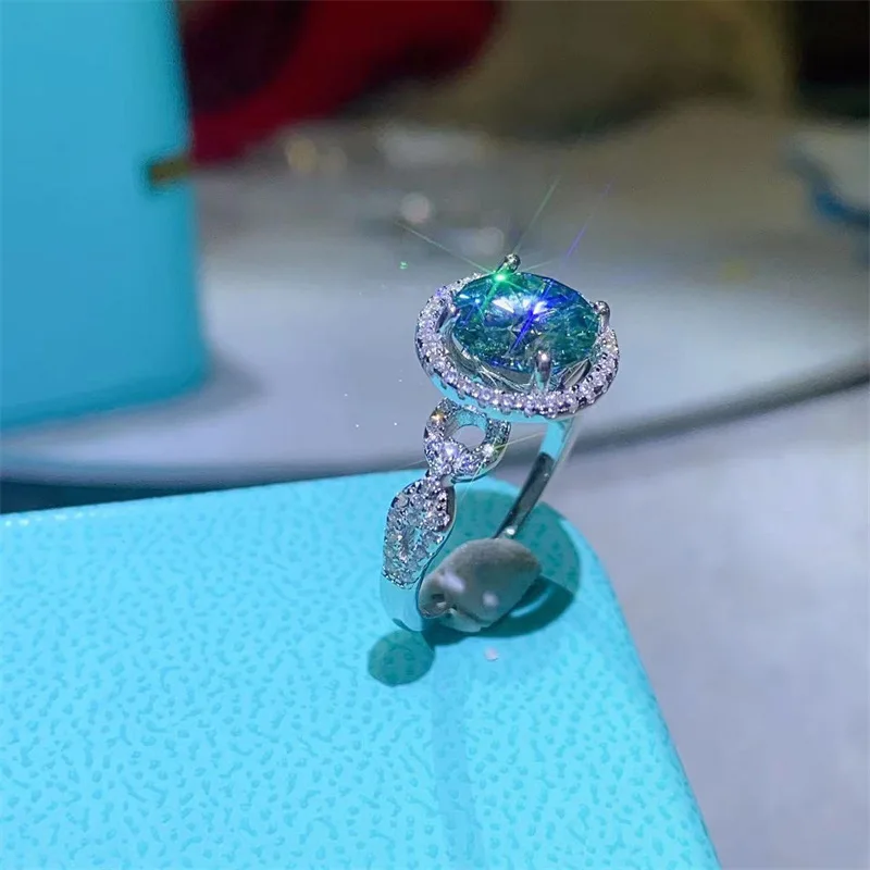 

Daily Versatile Mint Green Double-Round Bezel Ring For Women 2ct Moissanite PT950 Platinum | Suitable for commuting and dating