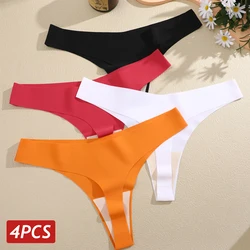 4PCS Women Seamless Ice Silk Thongs Sexy Low Waist Panties Ultra Thin Breathable T-Back Underwear No Trace Intimates Lingerie