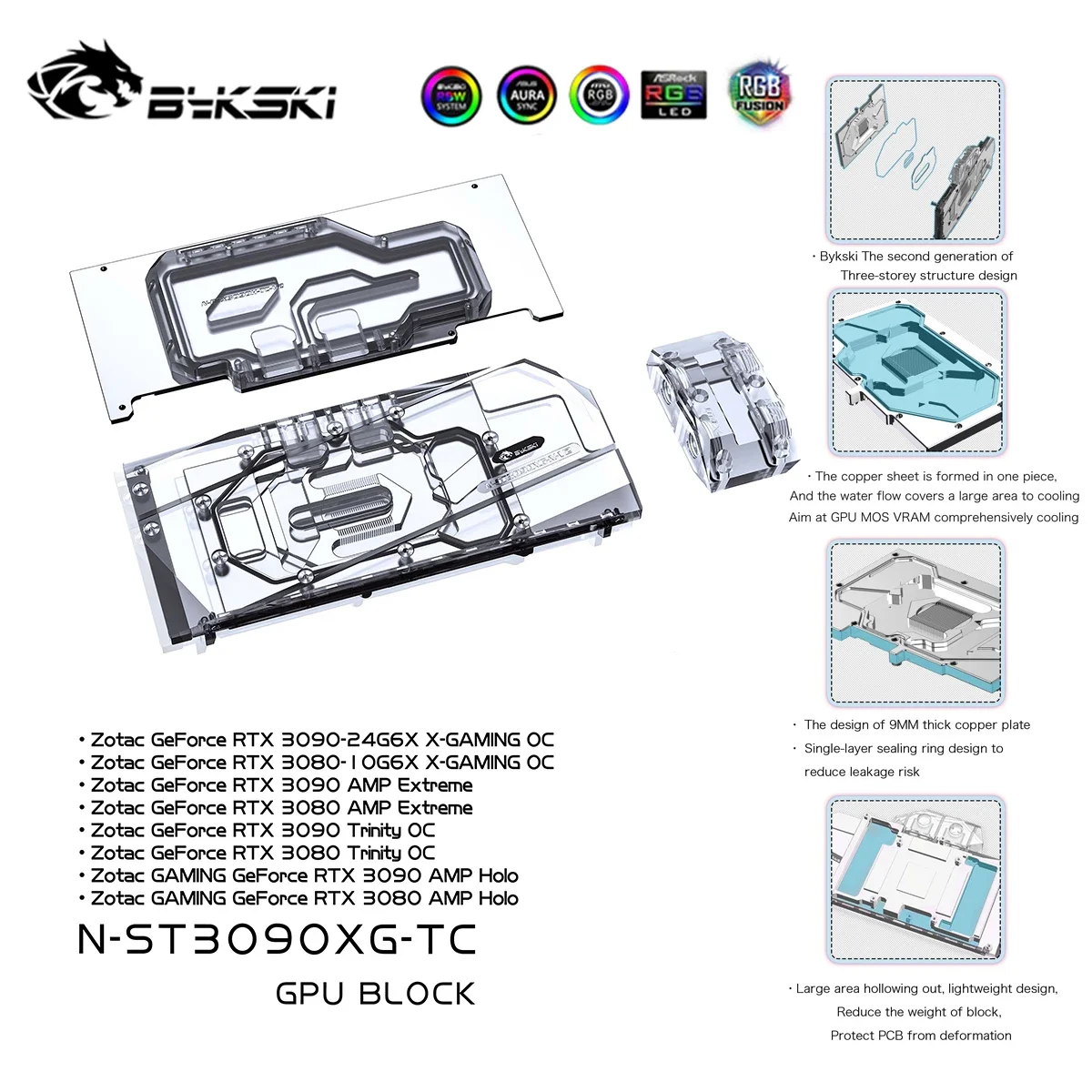 

Bykski GPU Water Cooling Block With Active Backplane,Waterway Back Plate Cooler For Zotac RTX 3090 3080 Gaming OC N-ST3090XG-TC