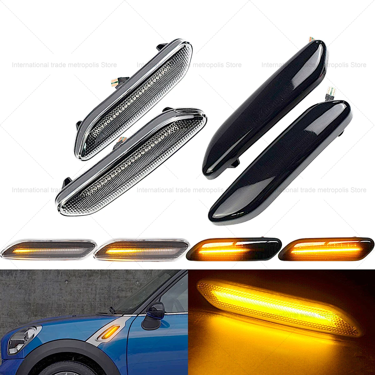 For BMW MINI COOPER R60 R61 COUNTRYMAN PACEMAN Dynamic scroll flashing LED Side Marker Indicator Lamp Turn Signal Fender Lights