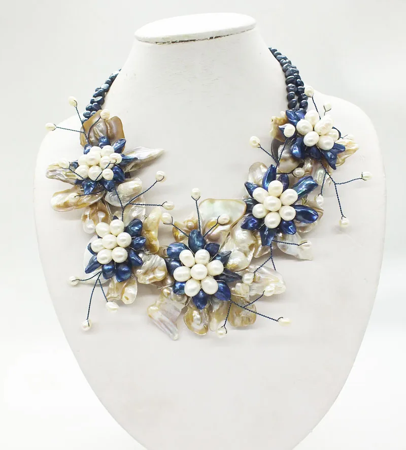 Classic, beautiful. Natural Baroque Pearl Flower Necklace   20