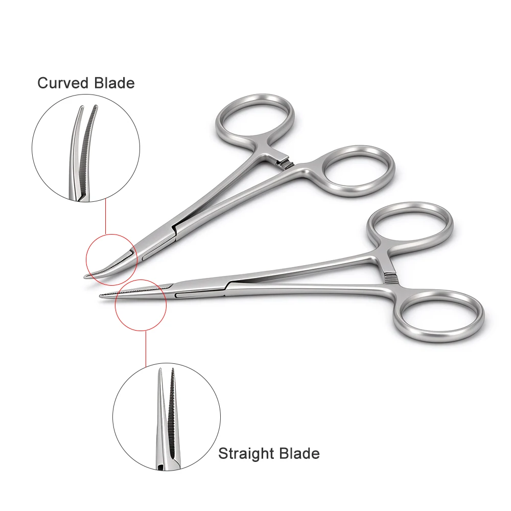 2pc Stainless Steel Hemostatic Forceps Curved/Straight Surgical Forceps Tools Dentistry Instrument Hemostat Locking Clamps