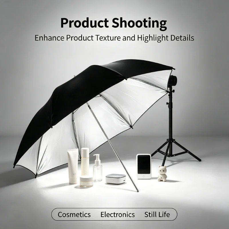 2026 Black Durable 33-inch Reflective Umbrella 83CM Photography Black Silver Umbrella Soft Light Photography Accessory