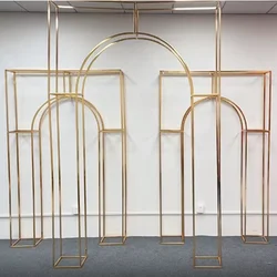 Shiny Gold Double Arch Artificial Flower Display Stand, Wedding Stage, Welcome Aisle, Door Backdrops, Birthday Balloons Rack