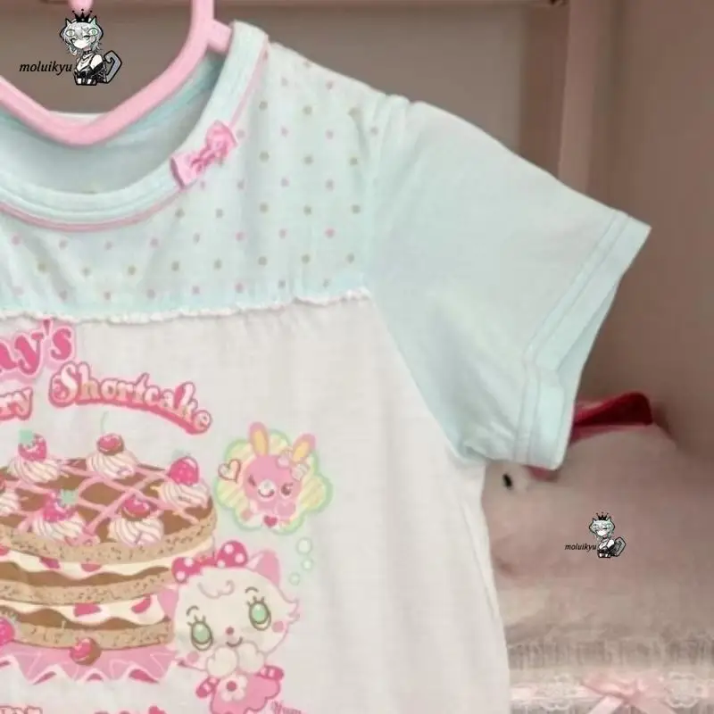 Summer Japanese Kawaii Cartoon Print Women Tops Harajuku Wave Point Patchwork T-Shirt Y2K Aesthetic Girl Student Grunge Cute Tee view 5