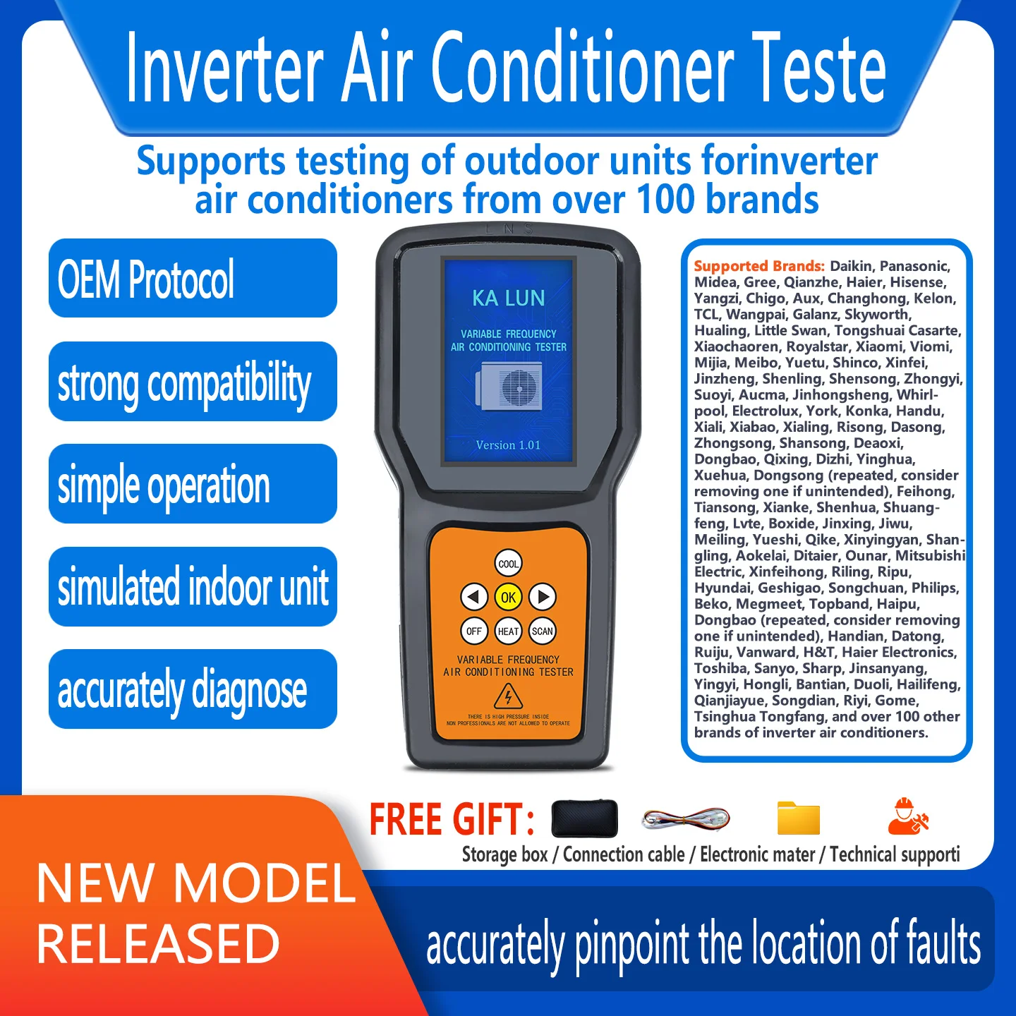 Detector de ar condicionado inverter para versões internacionais, para teste de unidades externas de ar condicionado inverter de 100+ marcas