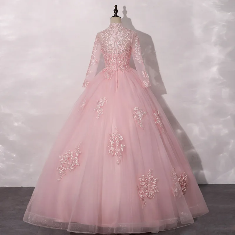 مزاجه الأنيق، فستان زفاف ملون 2025 نمط جديد، الوردي الخامس الرقبة الدانتيل المرحلة منفردا، رقيق الشاش أداء الكبار زي