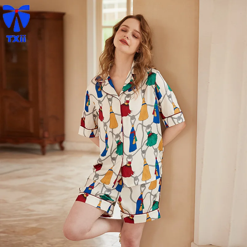 

[Color tassels on white background] New Pajamas Women's Summer Short-sleeved Ice Silk suit Sweet Cute Cartoon Home Clothes