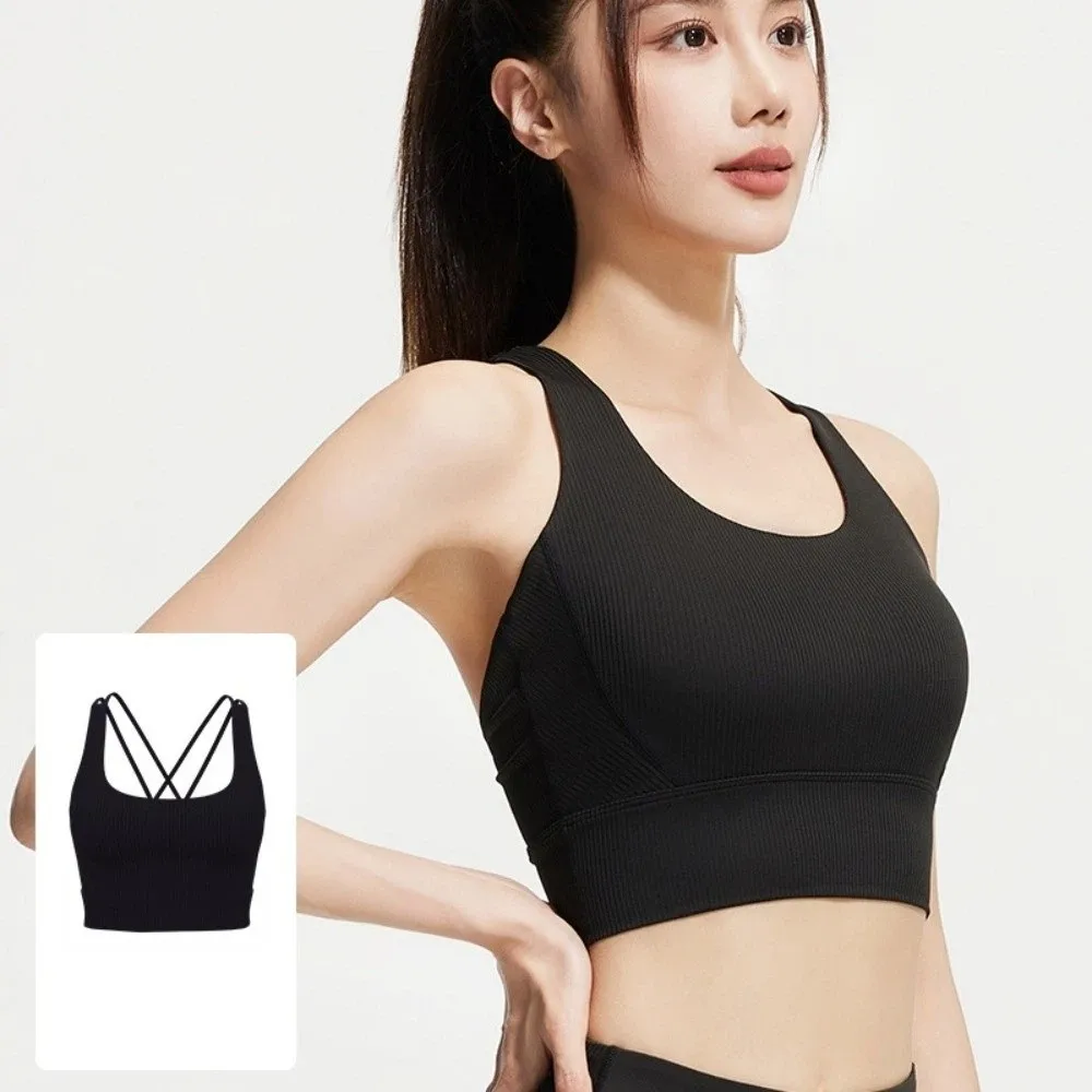 

Crossover Patterned Women's Sports Yoga Bra Shockproof Brassiere Yoga Underwear Bra with Fixed Pads Lingerie Seamless Vest