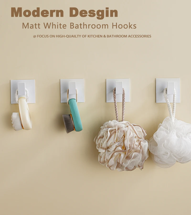 Weißer Wandhaken, selbstklebender Handtuchhalter, ohne Bohren, für Badezimmer, zum Aufhängen von Robe, Garderobe, Tür, Kleiderbügel, Küchen-Organizer, Zubehör – Detail 2