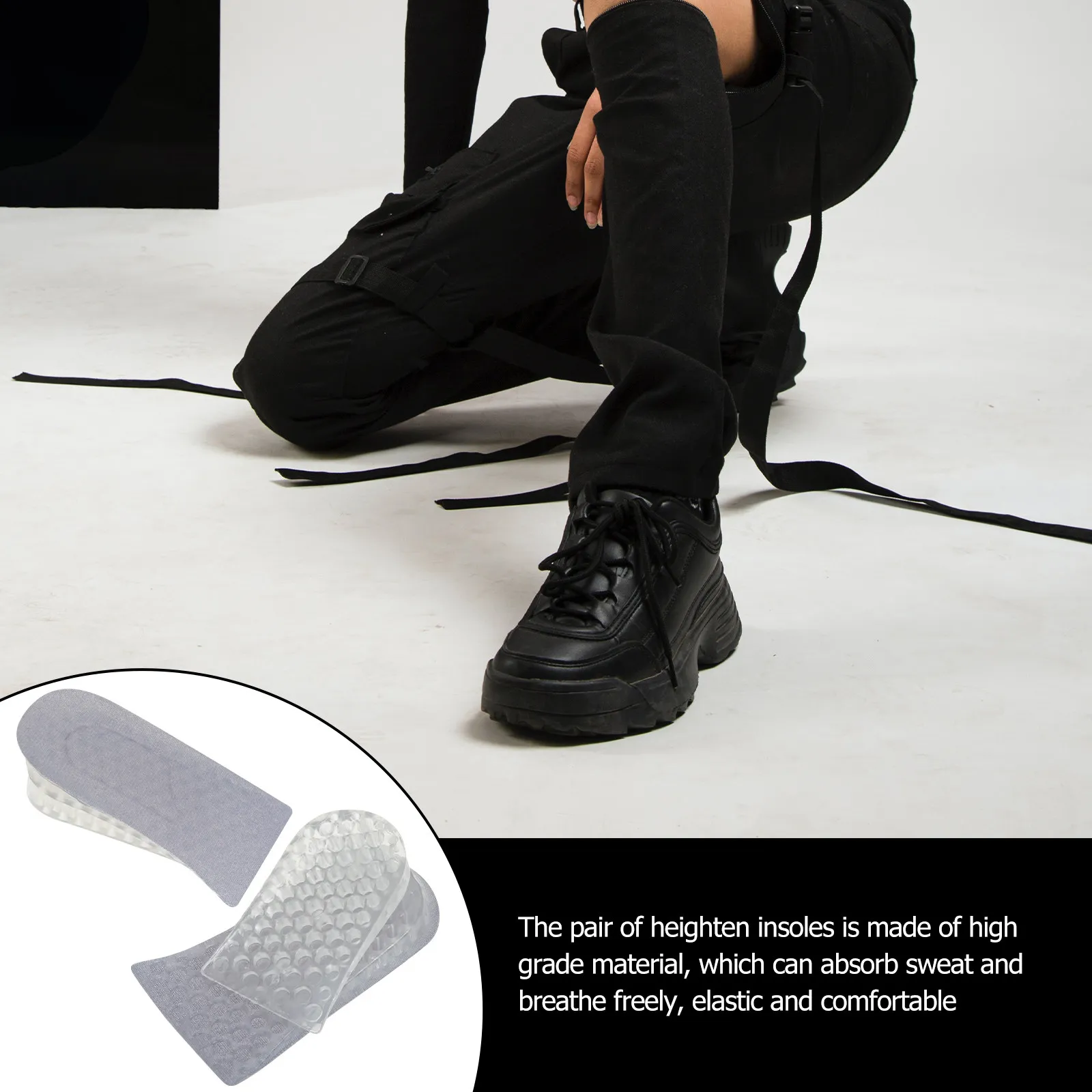 

2 пары стельок для увеличения роста, невидимые вкладыши для увеличения высоты, амортизирующие силиконовые вставки, удобные дышащие подушечки для обуви, подходят для всех.
