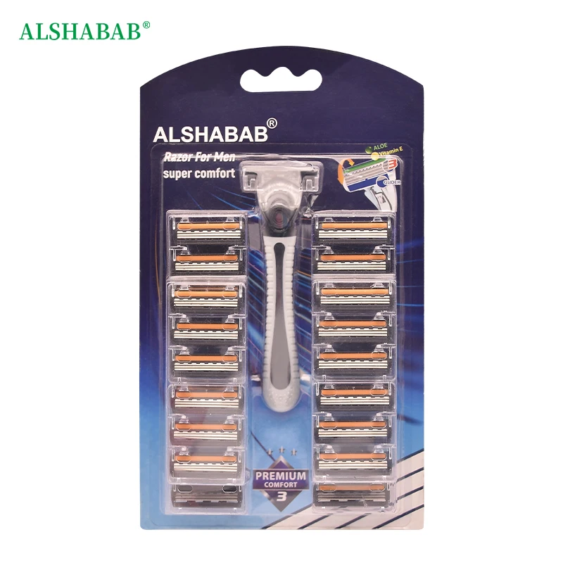 ALSHABAB Manual Razor for Men and Women 3 Blades Disposable Razor 1 Handle with Many Cartridges Hair Removal Shaver