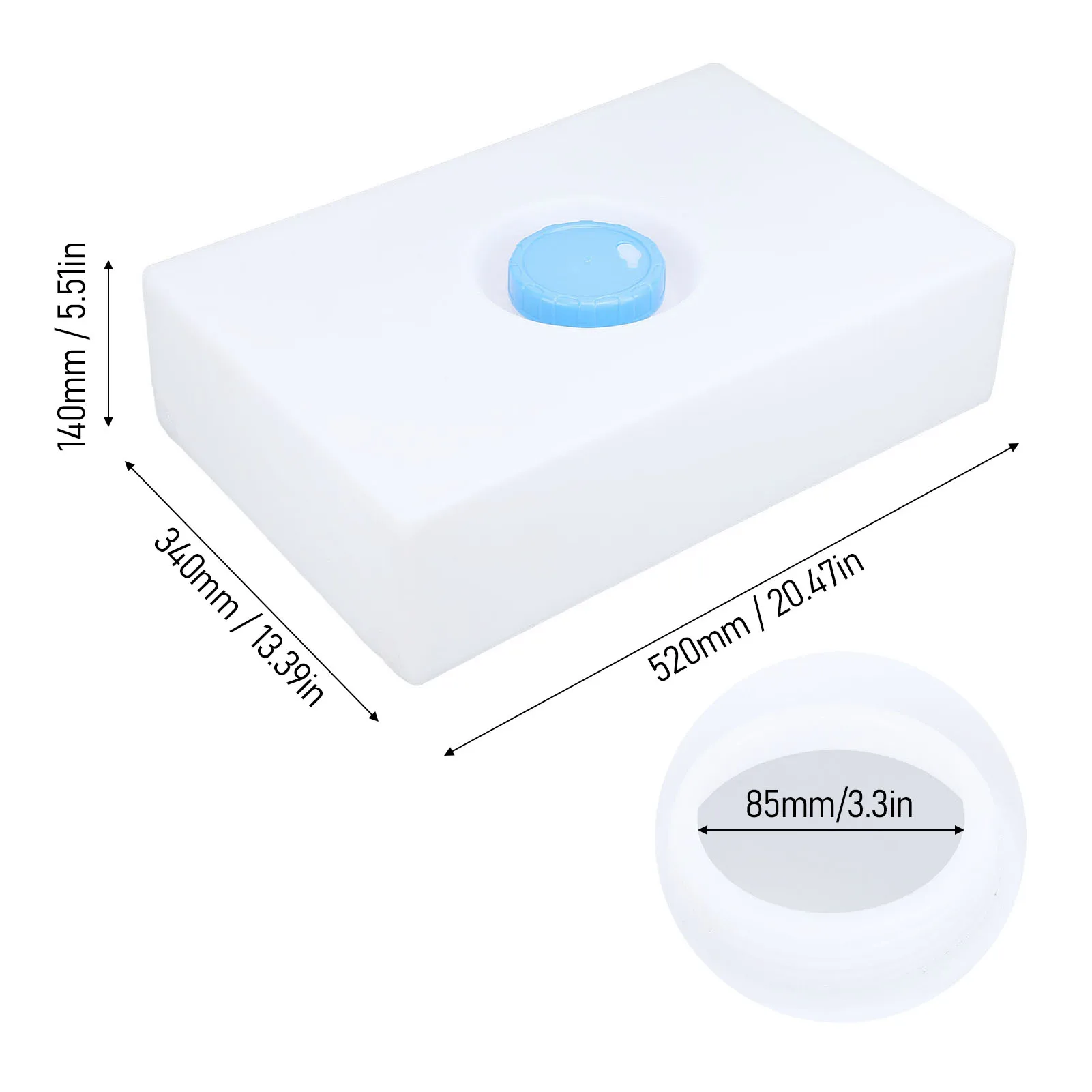 20,47 x 13,39 x 5,51 pol. Tanque de armazenamento de água RV LLDPE Tanque de água doce de 5 galões para reboque, barco, iate