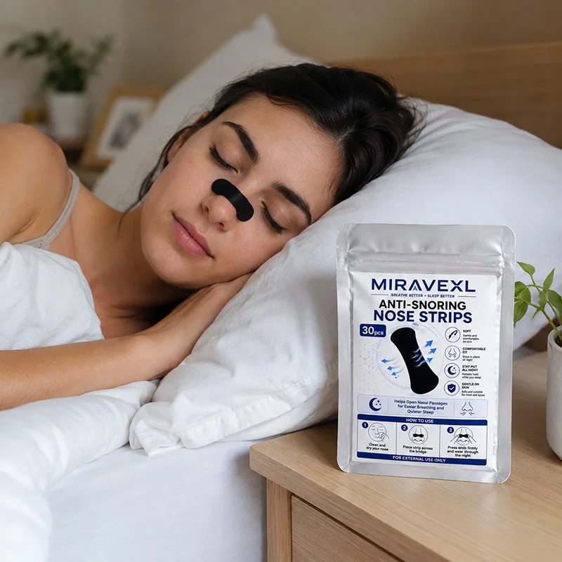 MIRAVEXL Anti Snoring Nose Strips 30Pcs Drug-Free Stuffy Nose Relief Firm Adhesive Gentle for Sensitive Skin Night Sleep Aid