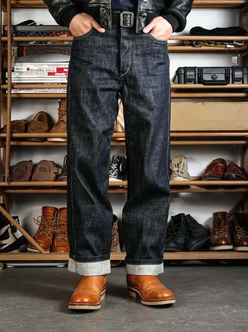 

Джинсы с высокой талией, широкими штанинами и прямым кроем, плотность 45 унций, рабочие брюки, модные городские молодежные повседневные износостойкие штаны