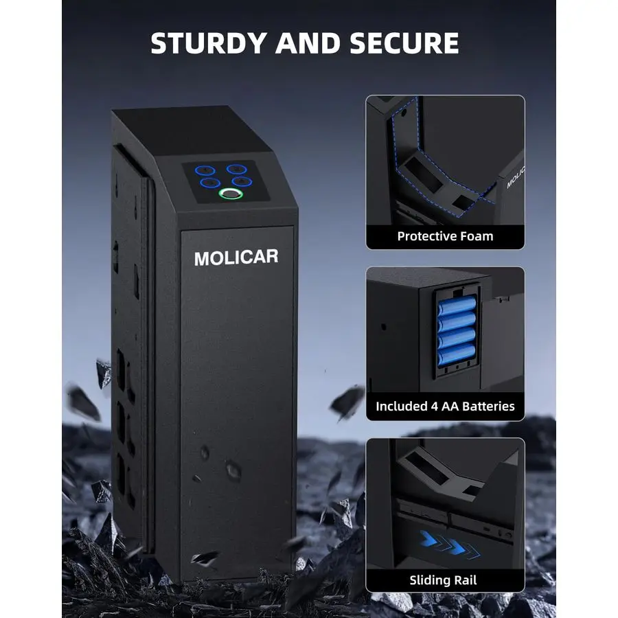 آمن للمسدس لبصمة الإصبع 3 طرق للوصول السريع، آمن للمسدس المنزلق، صندوق قفل مسدس مثبت على السرير لمنضدة الليل والسرير والمكتب، #3