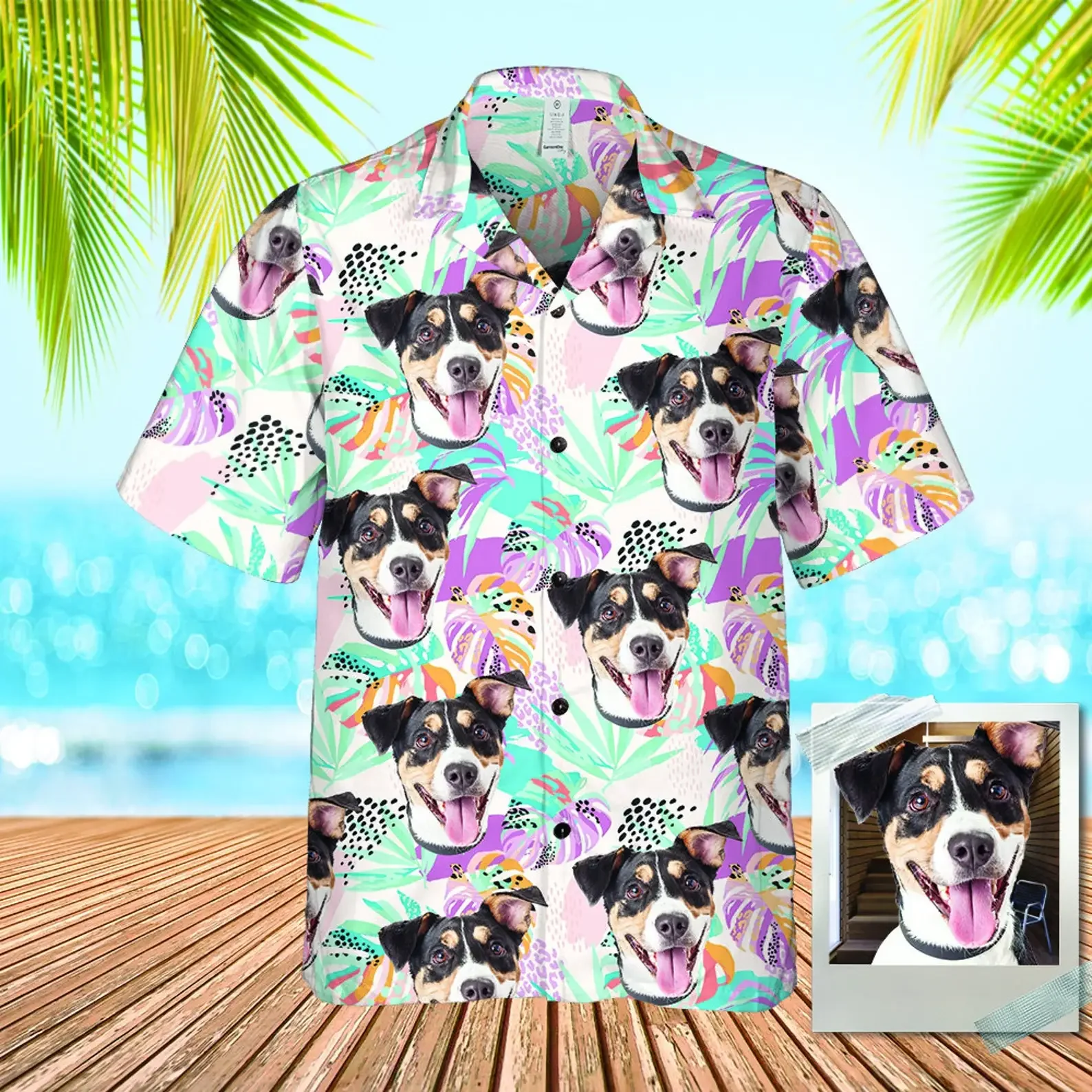 2024 Men's Hawaii Shirt New Tropical Leaves And Pets - Personalized Dog And Cat Unisex Diy Men's And Women's Shirts