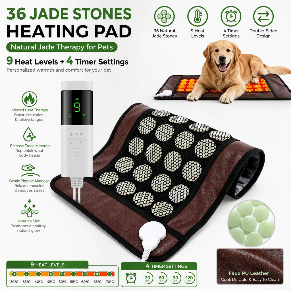 60x30cm Natural Jade Heating Pad Sitting Cushion With Smart Timer 9 Levels Adjustable Heated Infrared Heating Pad for Full Body