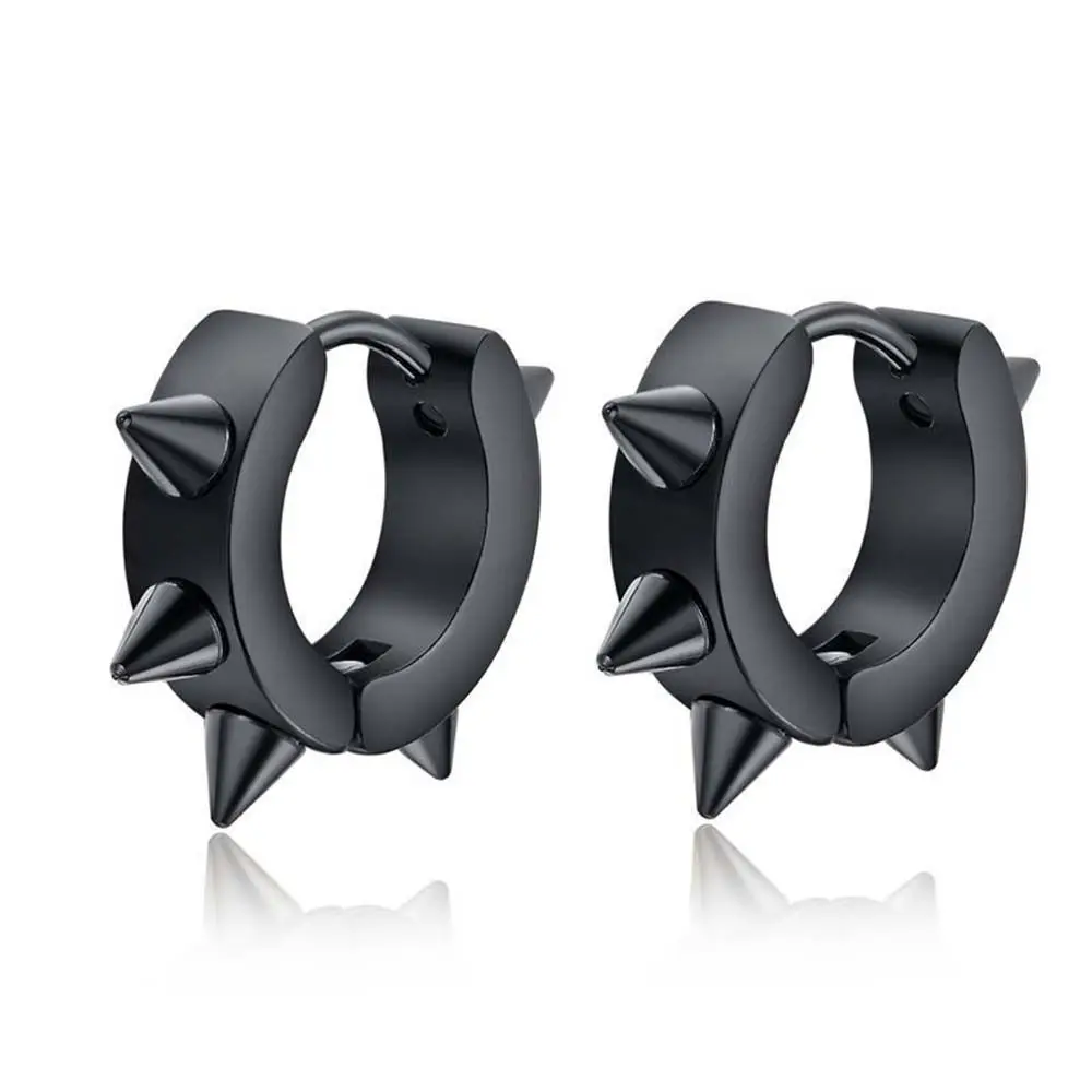Punk Women Rivet Gothic Stainless Steel Spike Black Jewelry Stud Earring Hoop Earrings Accessories