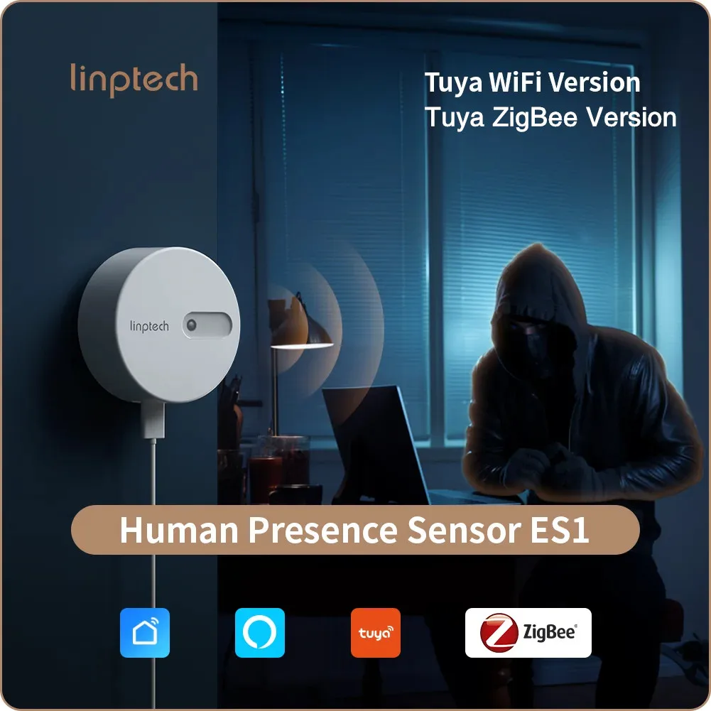 Linptech ES1 Zigbee/Wifi Sensor kehadiran tubuh manusia komunikasi gelombang milimeter Radar induktif statis untuk aplikasi Tuya