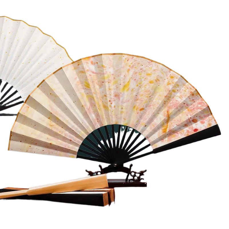 

Cultural Creative Lacquer Fan Chinese Style Gold Sprinkled Xuan Paper Fan Blank DIY Calligraphy Painting Hanfu Folding Hand Fan