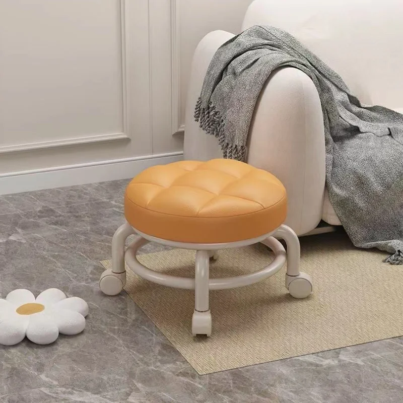 Universal Wheel Small Stool Home Pulley Low Stool Wheeled Bench Small Round Stool Sofa Stool Small Chair Plastic Backrest image 4