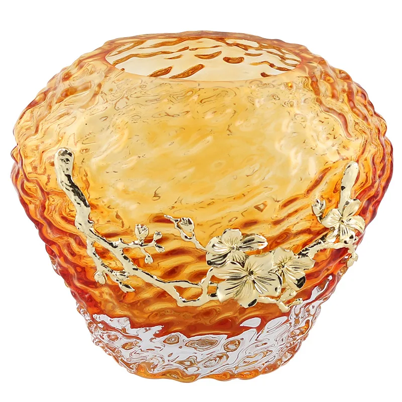 New Chinese light luxury art plum blossom glass vase ornament model room coffee table flower ware fruit plate combination