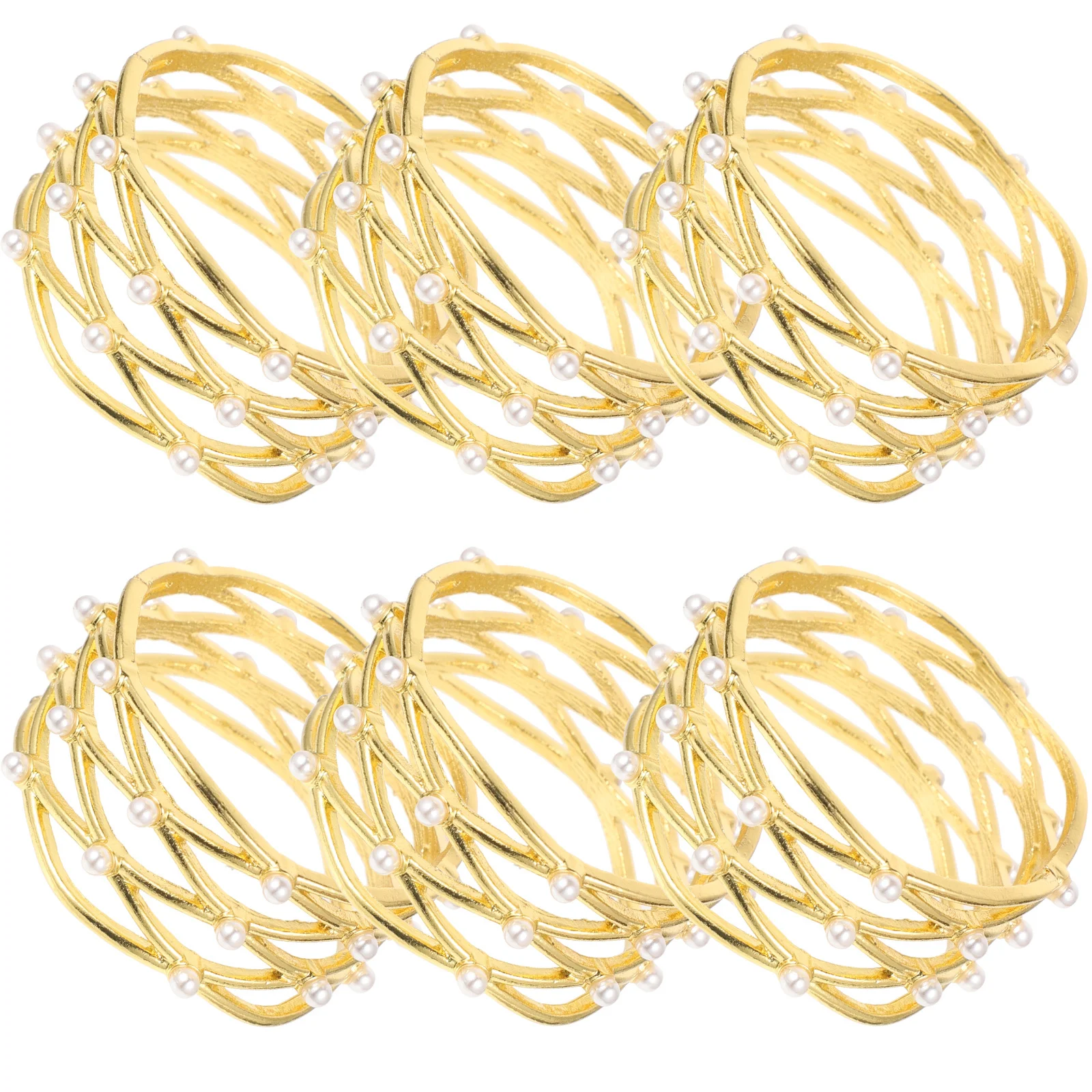 

6Pcs Napkin Buckles Metal Pearl Elegant Napkin Holders Party Wedding Table Dinner Decor Metal Dining Decors Dining Decors