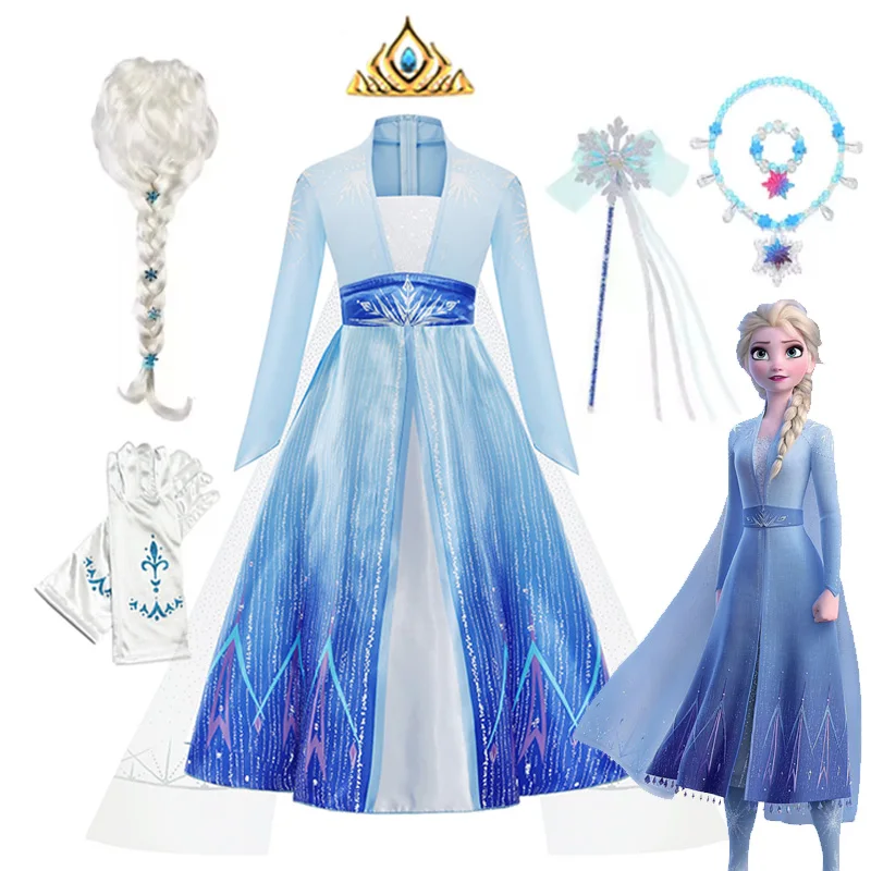 Disney Frozen Costume Girls Elsa Princess Dress Cosplay Snow Queen Clothes Kids Halloween Birthday Party Children Gowns Vestidos