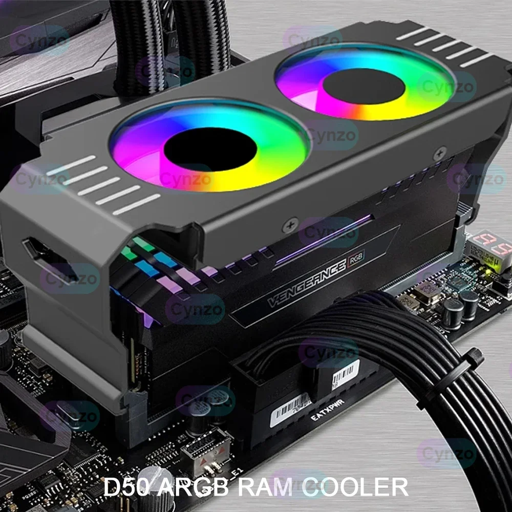 ARGB PC Memory Heat Sink Cooling Controller 5V AURA Synchronous RAM Radiator Low Noise Temperature Control Dual 6CM Fan Cooler