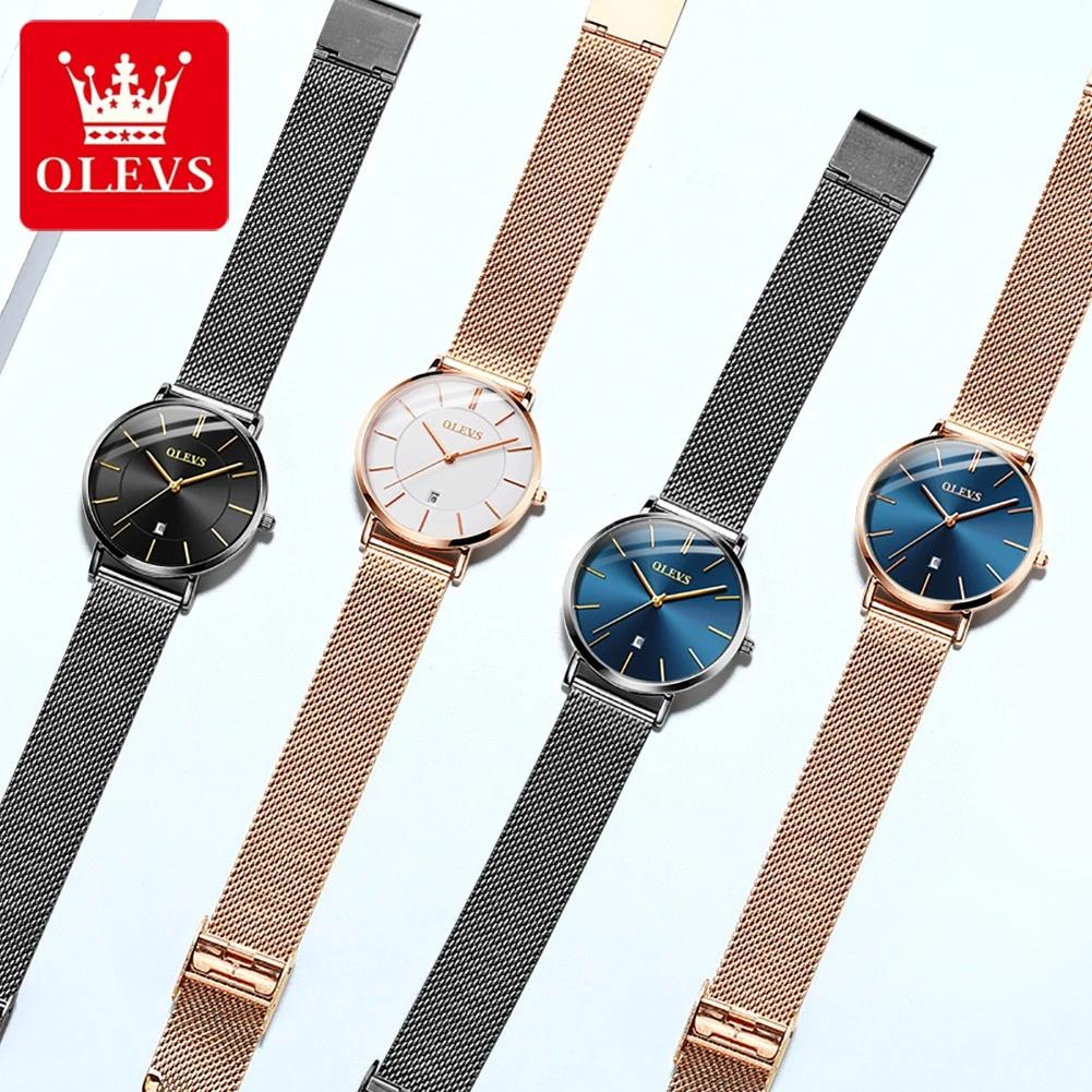 OLEVS Aço Inoxidável Round-Dial Quartz Watch, Moda Presente, Pulseira Calendário, 5869