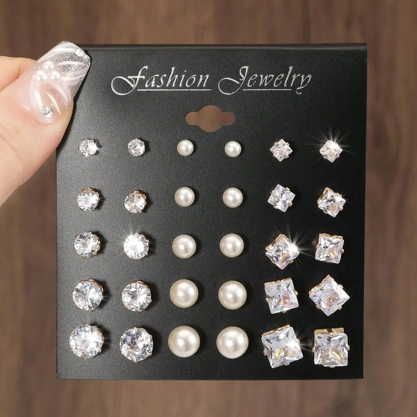 15pairs Cubic Zirconia & Faux Pearl Decor Stud Earrings，Suitable For Holidays, Parties, Dates, Gifts, Everyday Wear