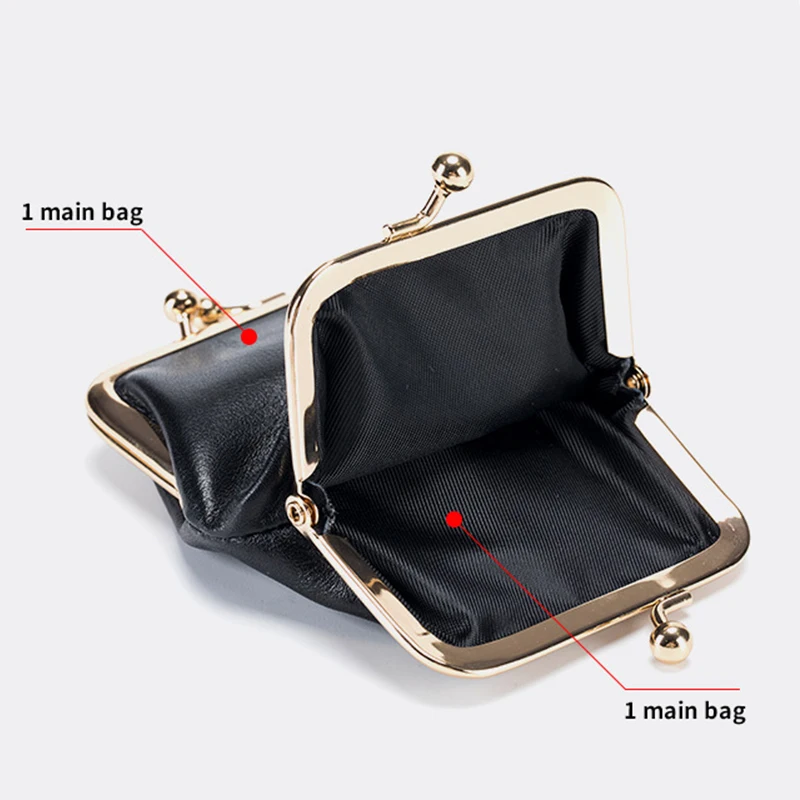 Genuine Leather Clutch Bag for Women Double Kiss Lock Wallet Retro Coin Purse Coin Organizer Cute Purse Oil Wax Leather Wallet