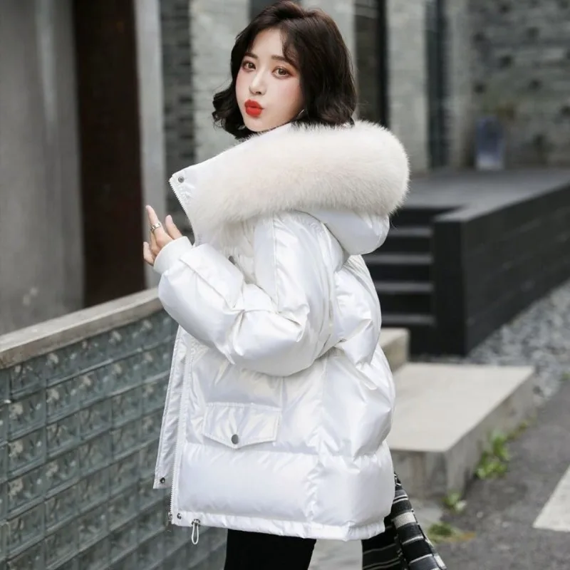 2023 New Women Down Cotton Coat Winter Jacket Female Mid Length Version Parkas Loose Thick Outwear Hooded Fur Collar Overcoat