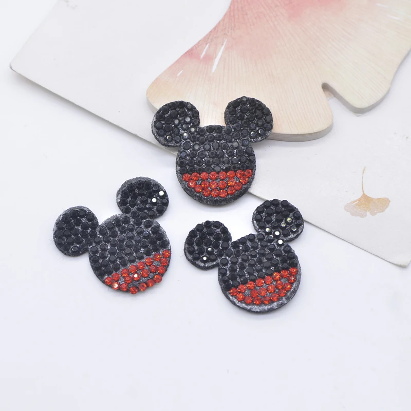 10 Pz 30*28mm Kawaii Testa di Mouse Strass Toppe E Stemmi per Vestiti FAI DA TE Cappello Decor Applique Copricapi Fermagli Per Capelli Forniture