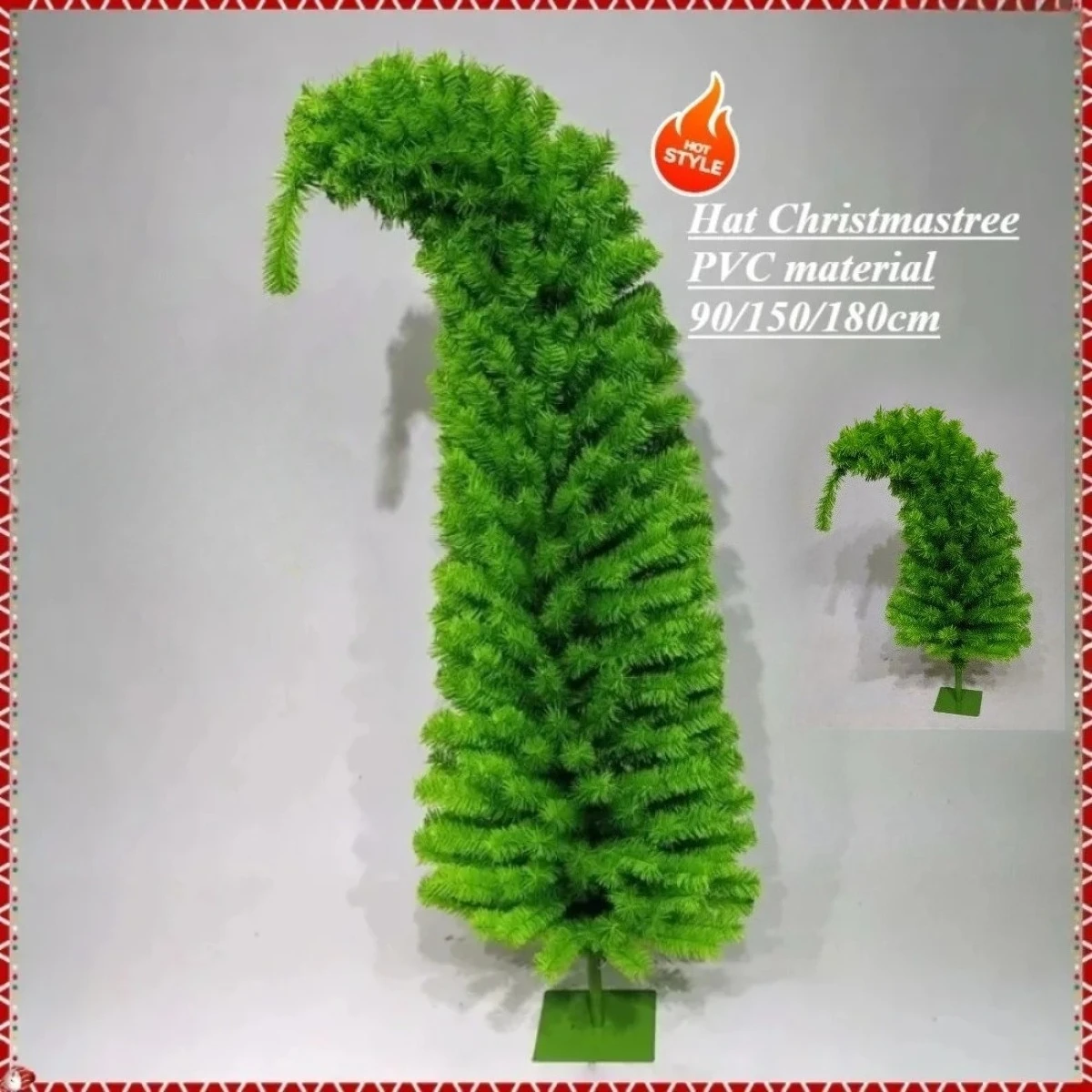 

Artificial Christmas Tree PVC Crooked Neck Christmas-hat Shape Christmas Tree 90cm-180cm Christmas Home Atmosphere Decorations