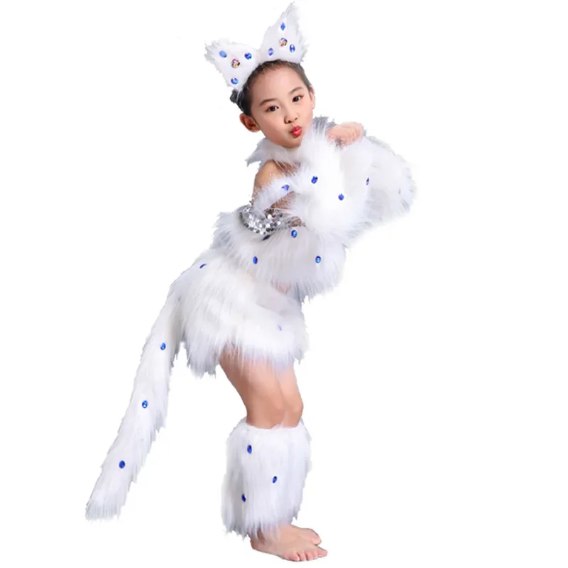 2025halloween2Colors White Cat Cosplay For Girls Costumes Animal Dance Costumes For Children Performance Show Role Play Party