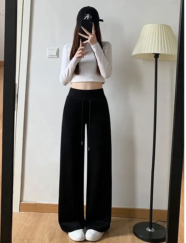 กางเกงขายาวทรงกว้าง จีบพลีท ผู้หญิง สปริง สีพีช ผ้าโมดอลเนื้อนุ่ม สีมิลค์นูทรัล สไตล์อเมริกัน จับจีบ ทรงซอฟต์เชลล์ สำหรับสาวออฟฟิศ