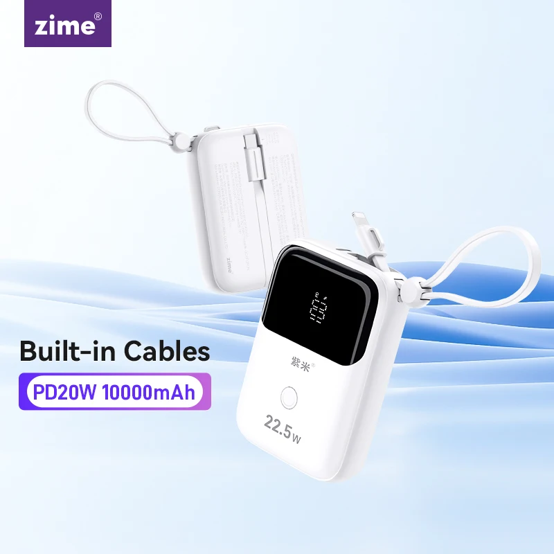 

zime 10000mAh Mini Power Bank Built-in Cables PD 20W Fast Charge With Battery Externe Portable For iPhone For SamSung For Xiaomi