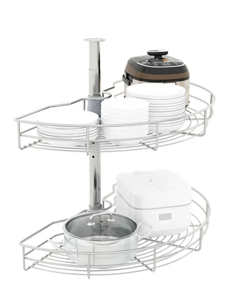 for201 Stainless Steel Cabinet Corner Basket Turntable Basket Double Layer Linkage Stainless Steel Corner Frame