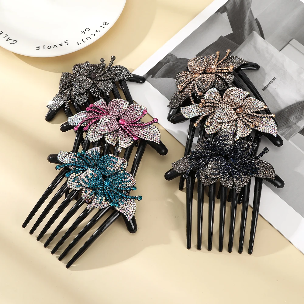 Rhinestone Hair Comb Flower Bridal Crystal Hair Clip Hair Ornaments Handmade Fashion Jewelry Wedding Elegant Hair Accessories