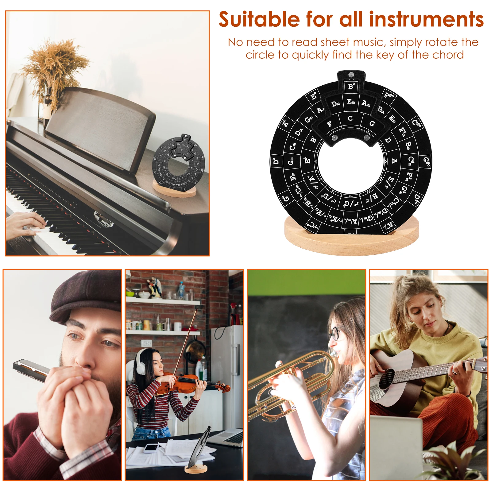 Metal Melody Tool Round Circle of Fifths Wheel Melody Chord Tool Music Theory Disc with Stand Transpose Accessories For Musician - view 5