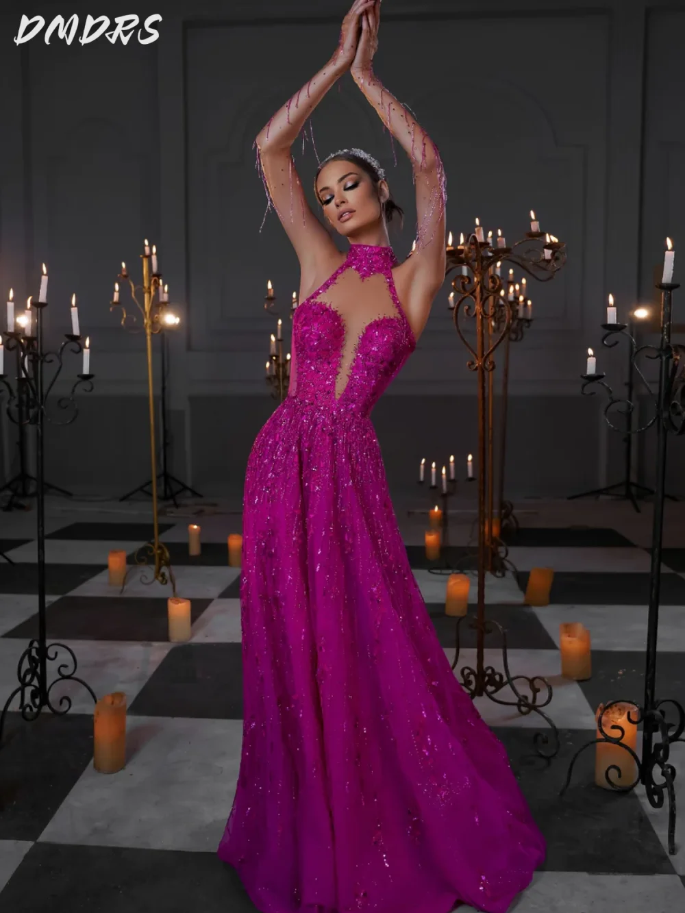 

Sexy Backless Prom Dress 2025 Classic Halter Beaded Evening Dress Charming A-Line Floor-Length Gown Customized