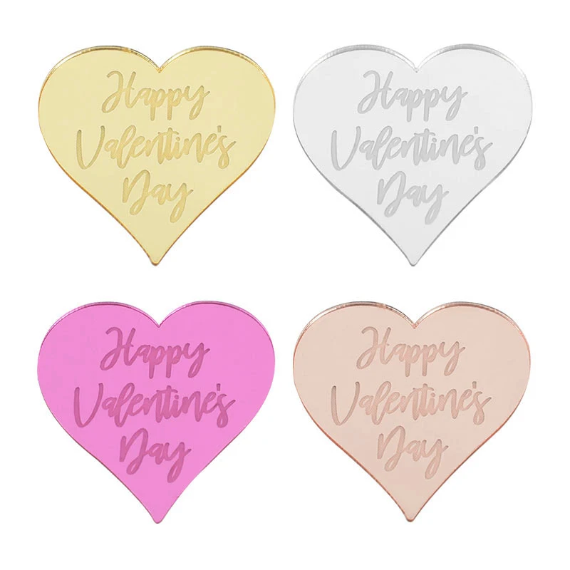 

5pcs Happy Valentine's Day Cupcake Topper Acrylic Heart Shape Cake Decoration Supplies DIY Dessert Baking Tools Wedding Party