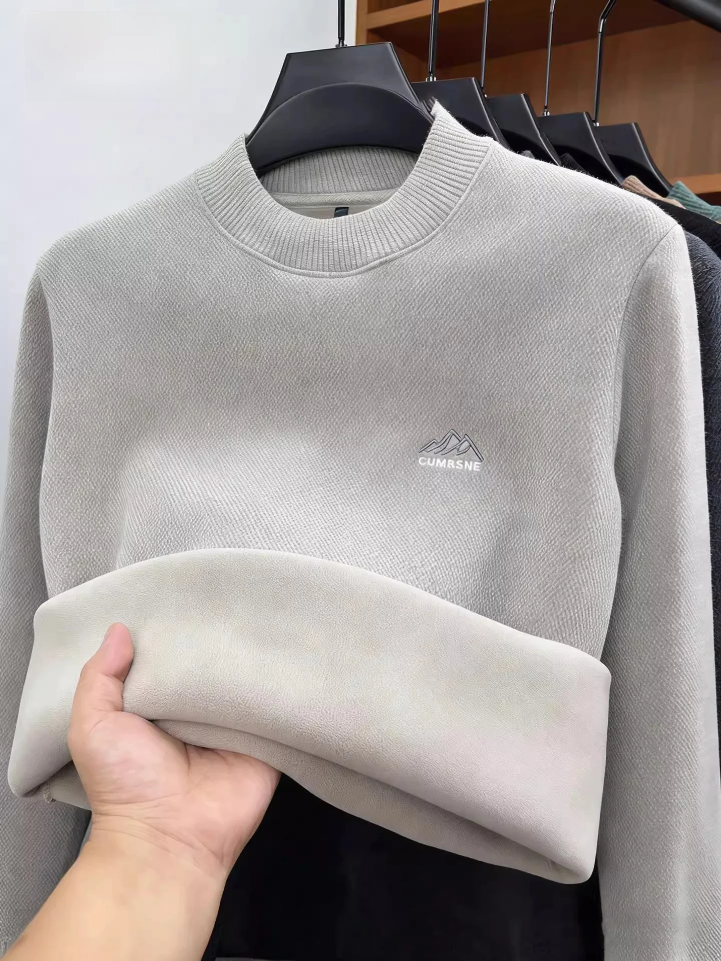 

Мужская утепленная трикотажная футболка с круглым вырезом и начесом, весенняя повседневная базовая футболка из мягкого полиэстера