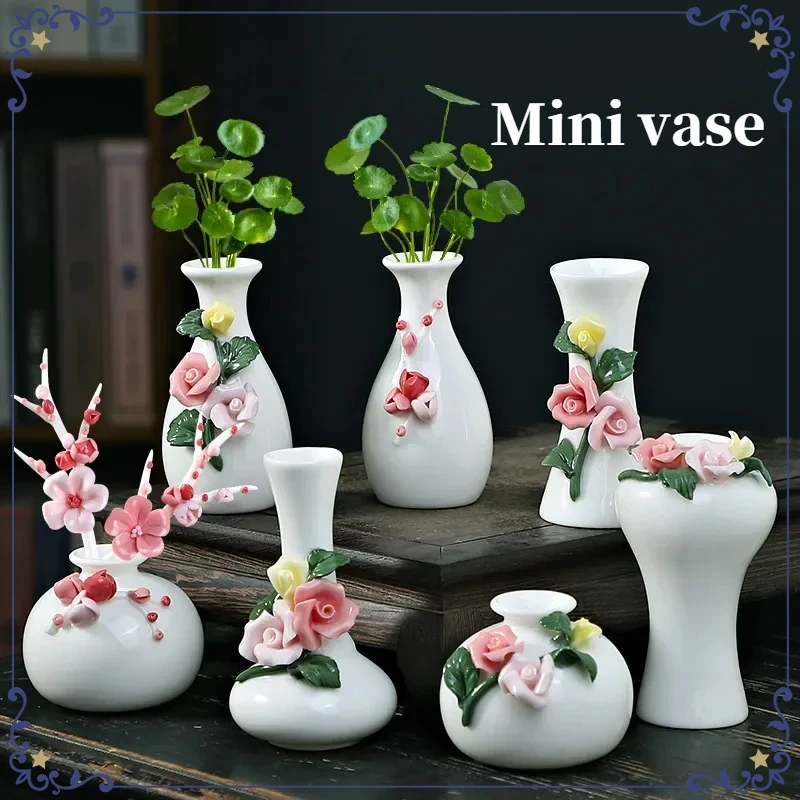 Handmade Flower Vases Ceramic Hydroponic Mini Vase Dry Flower Fragrance Diffuser Bottle Home Decor Floreros Vintage Decorative