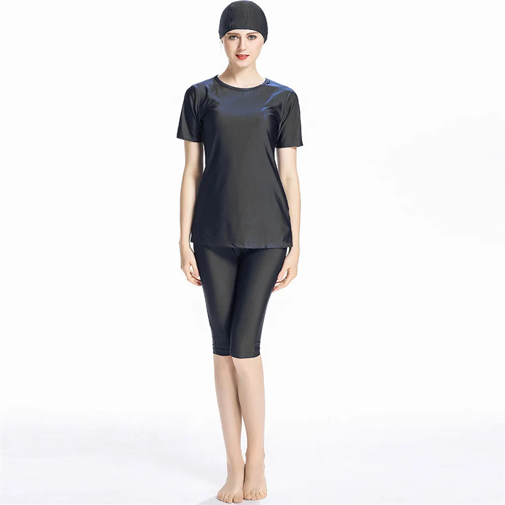 

Muslim Suit With Cap Swimsuit Swimwear Women Solid Ladies Swimsuit Two-Piece Swimwear Swimsuits Women Monokini Bathing Suit