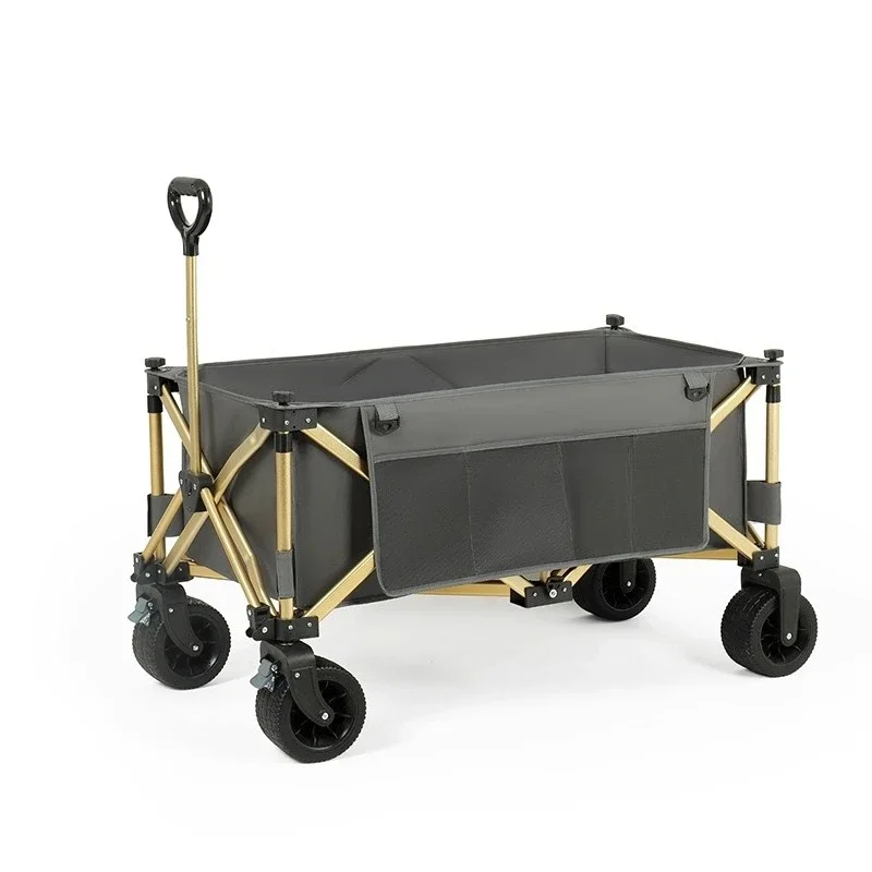 Outdoor Pull Truck Large Capacity, Campsite Portable Gathering Foldable Aluminum Alloy Four-Wheel Trailer Picnic Pull Truck
