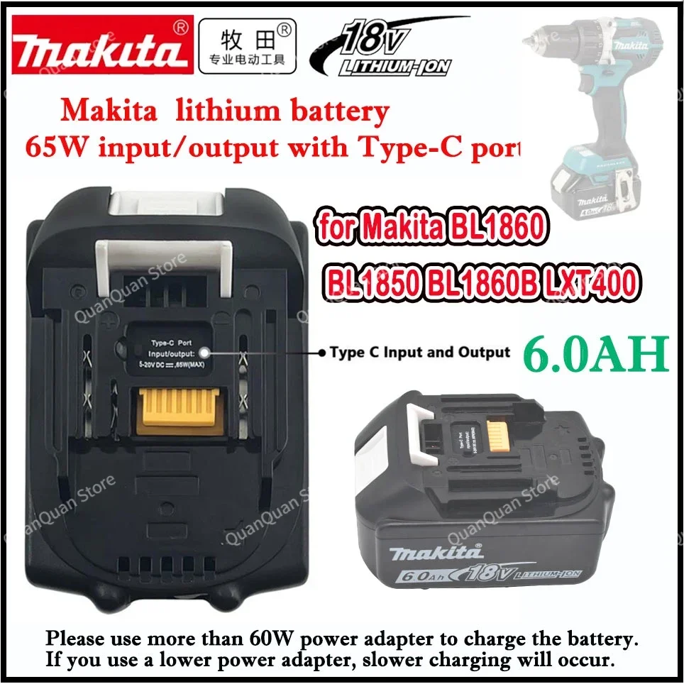 

Makita 18V battery with Type-C port 65W input/output large capacity electric tool battery universal BL1860 BL1850 BL1840 BL1830